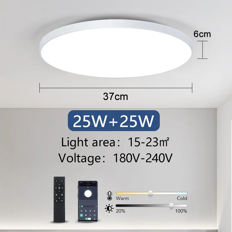 Smart LED Ceiling Lamp - Dimmable, Remote Control - Bedroom, Living Room