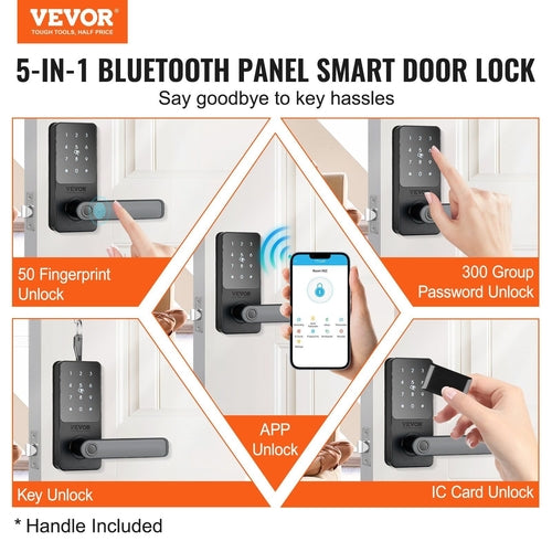 VEVOR Smart Lock, 5-in-1 Smart Door Knob, Fingerprint Deadbolt with