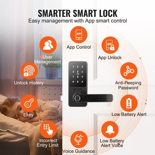 VEVOR Smart Lock, 5-in-1 Smart Door Knob, Fingerprint Deadbolt with